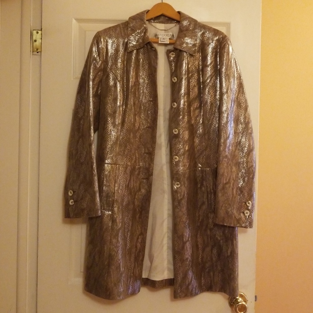 St John Gold Pewter Leather Jacket size 8